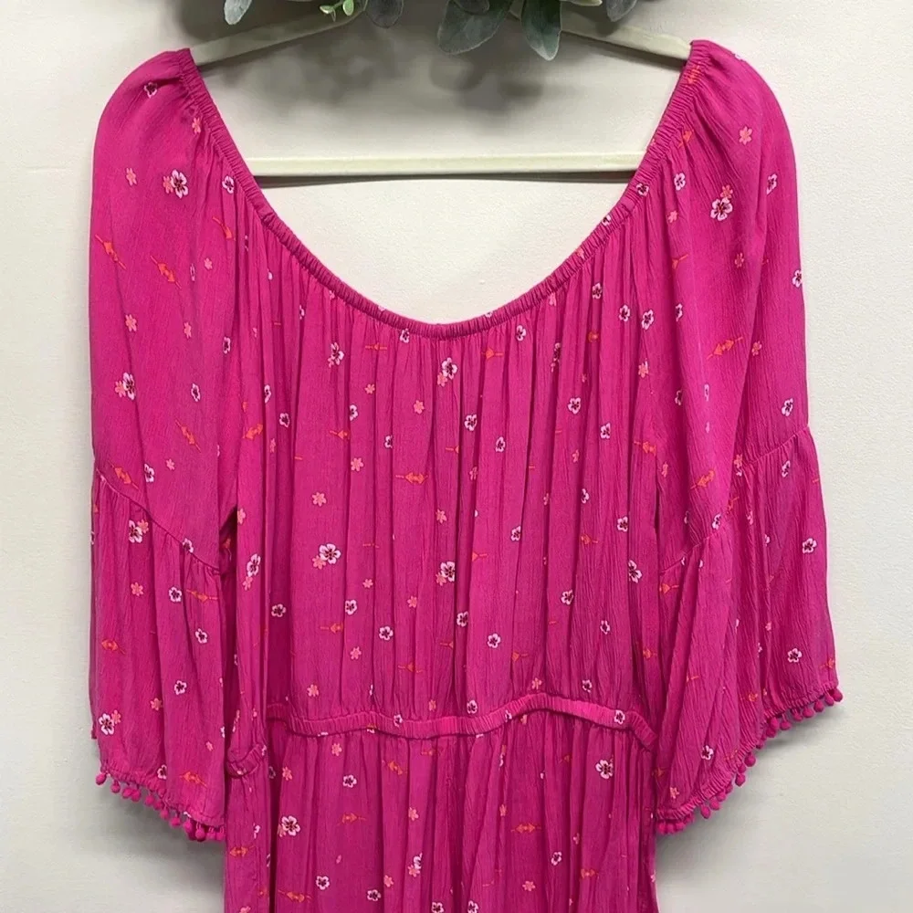 NWOT Mudd Boho Pink 3/4 Bell Sleeve Romper PomPom Detail XXL